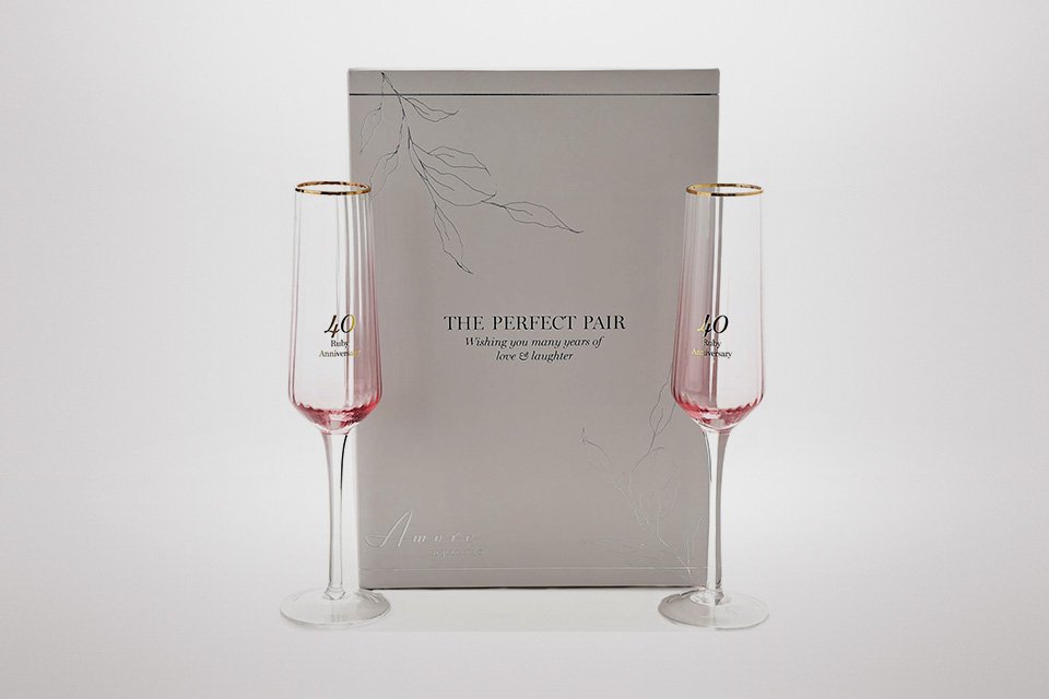 Amore by Juliana Set of 2 40th Anniversary Flute Glasses.