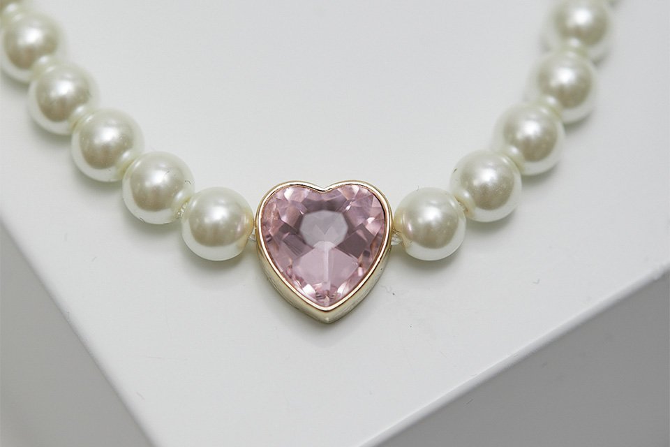 Lipsy Pearl Pink Heart Choker Necklace.
