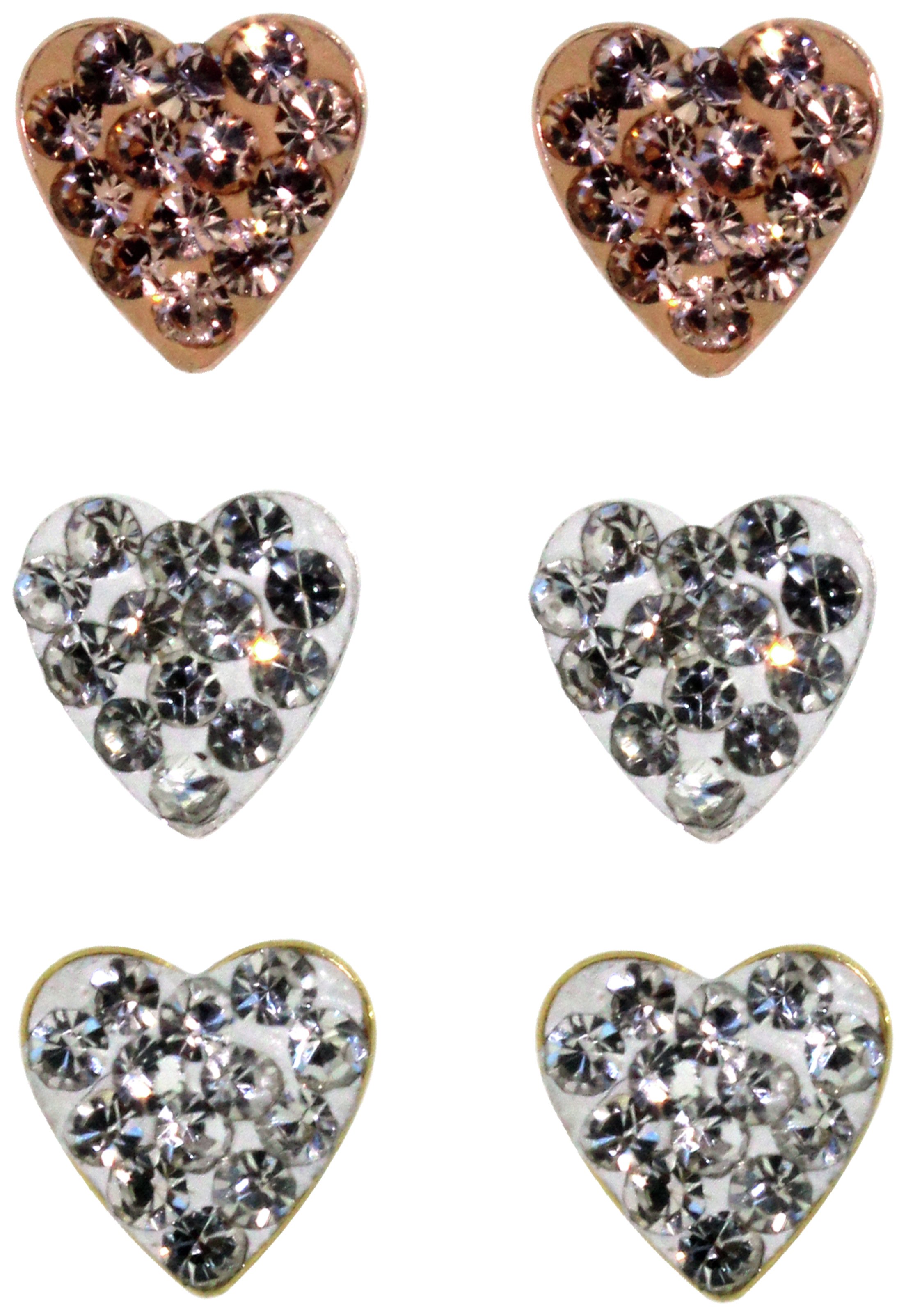 Link Up Sterling Silver Crystal Heart Earrings - Set of 3.