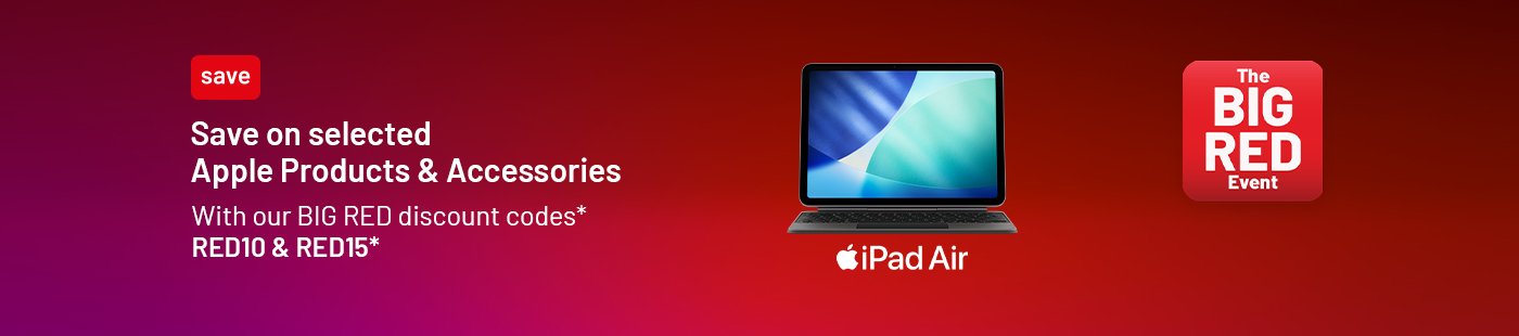 The Big Red Event. Save on selected Apple products and accessories. With our Big Red discount codes* RED10 & RED15*.