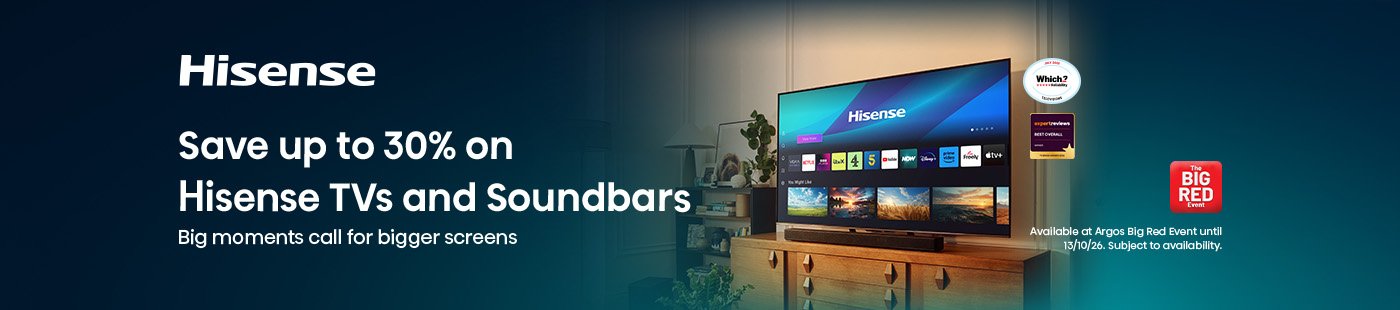 The Big Red Event. Hisense. Save up to 30% on Hisense tvs and soundbars.