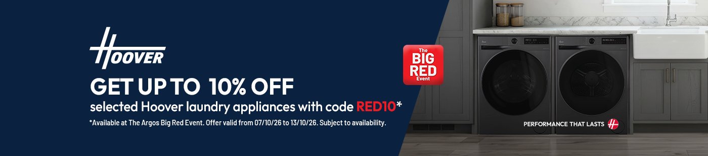The Big Red Event. Hoover. Get up to 10% off selected Hoover laundry appliances with code RED10.