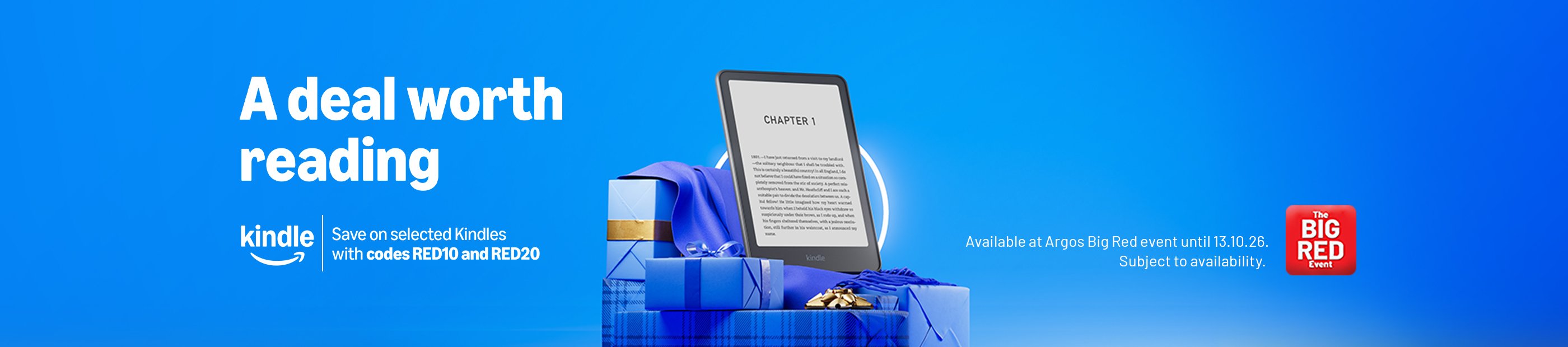The Big Red Event. Amazon kindle. A deal worth reading. Save on selected Kindles with codes RED10 and RED20.