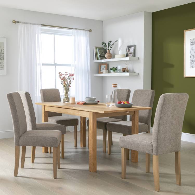 Habitat Clifton Extend Natural Dining Table & 4 Brown Chairs 0