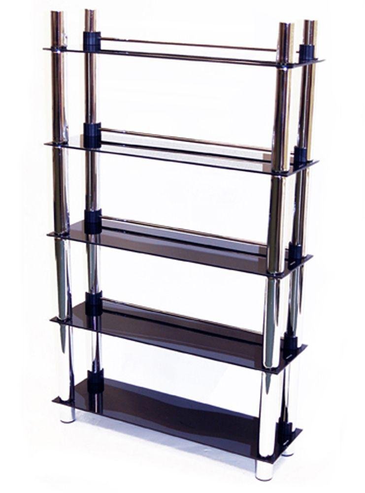 5 Tier CD and DVD Media Display Shelves - Black Glass