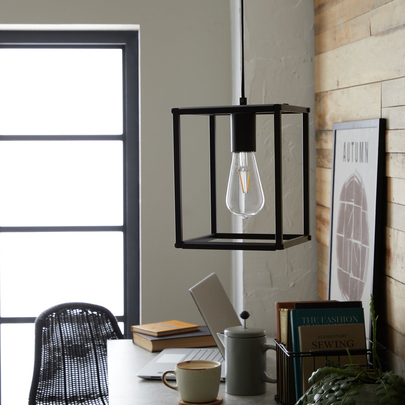 Habitat Carriage Metal Pendant Light - Matt Black