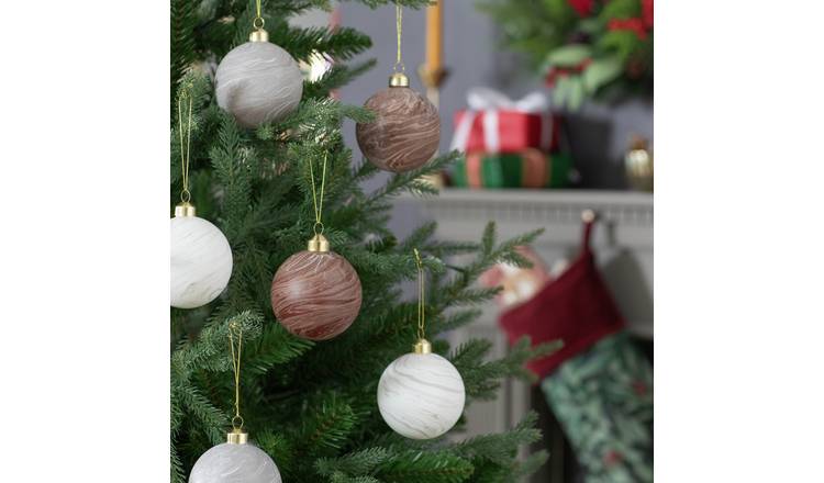 Habitat Pack of 6 Marbled Christmas Baubles -Brown and Cream