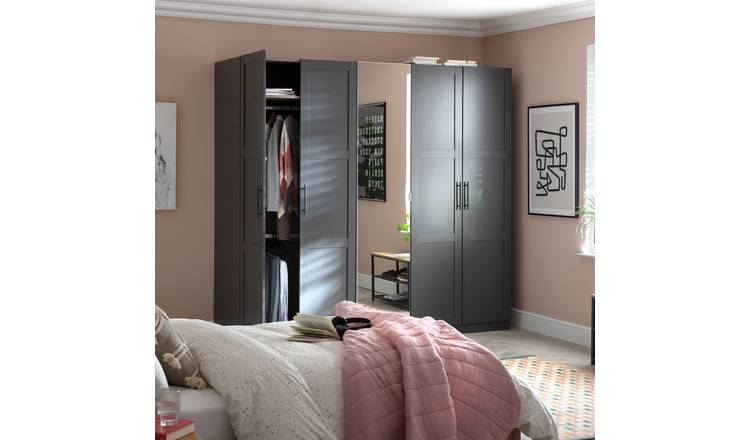 Habitat Munich Panelled 5 Door Mirror Wardrobe - Anthracite