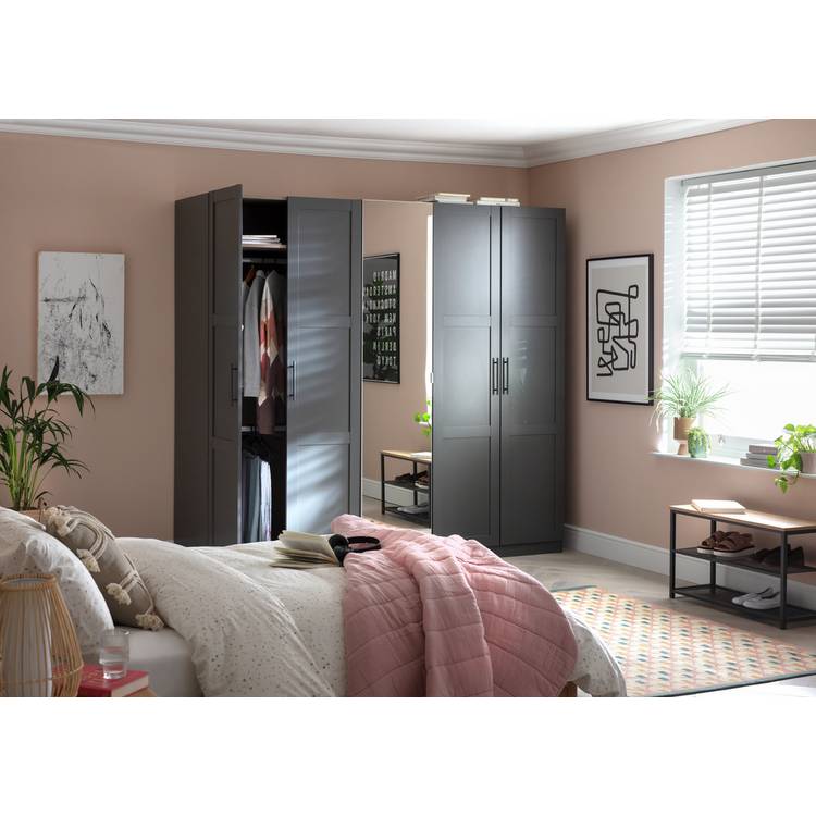 Habitat Munich Panelled 5 Door Mirror Wardrobe - Anthracite 0