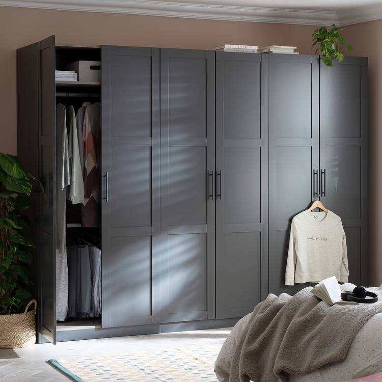 Habitat Munich Panelled 6 Door Wardrobe - Anthracite 0