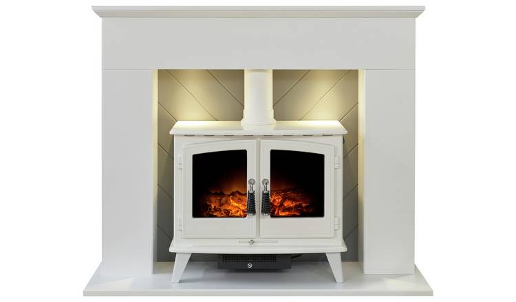 Adam Corinth 1.8kW Woodhouse Electric Stove - White And Grey