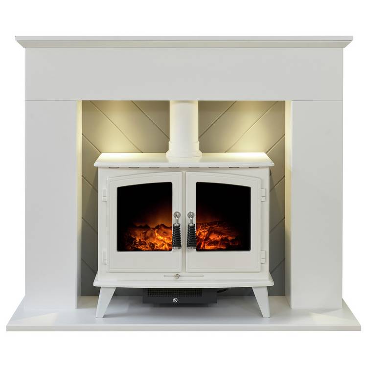 Adam Corinth 1.8kW Woodhouse Electric Stove - White And Grey 0
