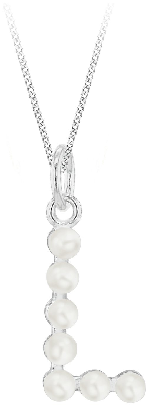 Revere Sterling Silver L Initial Freshwater Pearl Pendant 