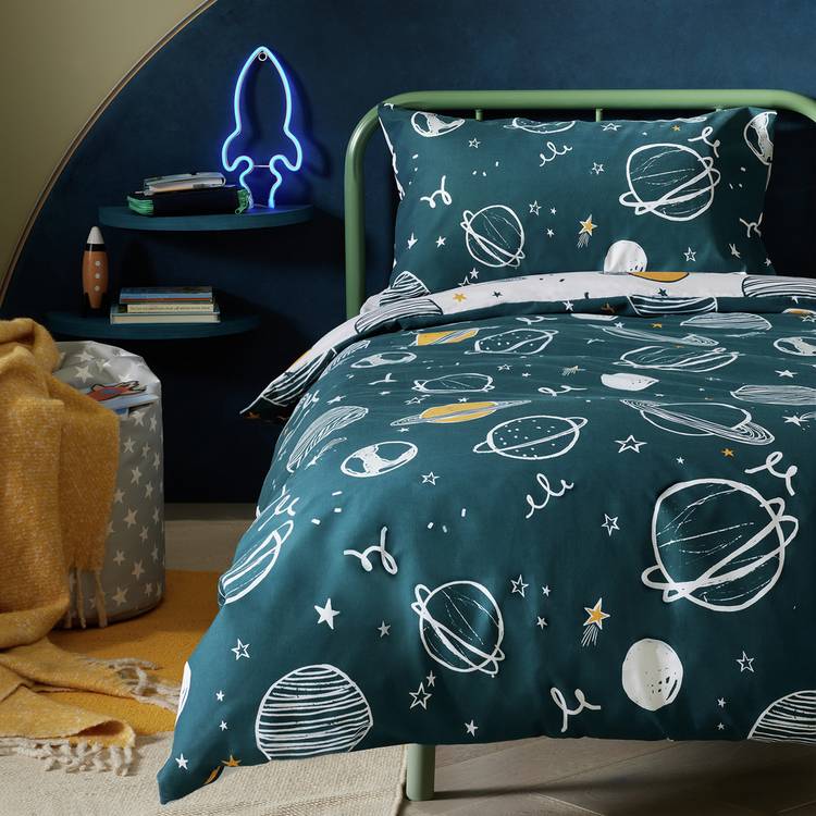 Habitat Cotton Planets Blue Kids Bedding Set - Single 0