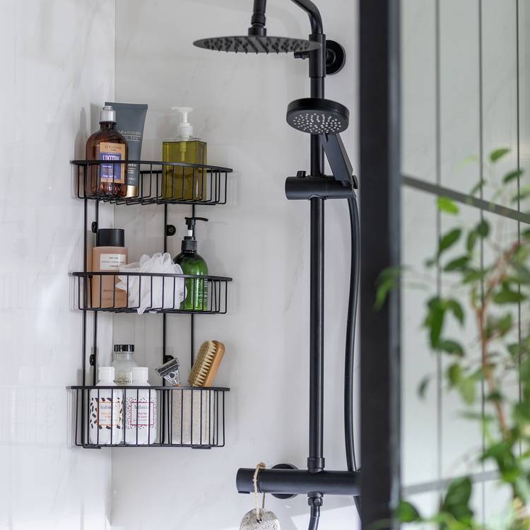 Argos Home 3 Tier Corner Shower Storage- Black 0