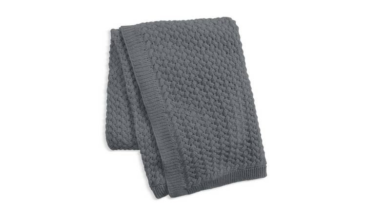 Buy Habitat Plain Knitted Throw - Charcoal - 125x150cm | Blankets and ...