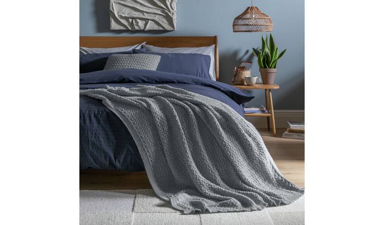 Buy Habitat Plain Knitted Throw Charcoal 125x150cm Blankets