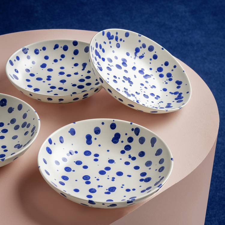 Habitat 60 Jackson 4 Piece Stoneware Pasta Bowls - Blue 0