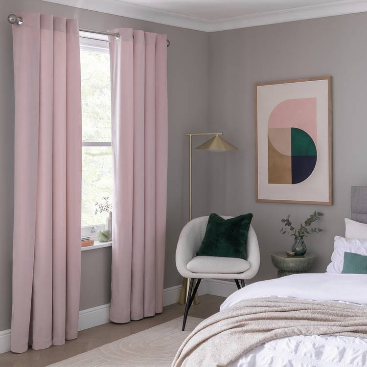 Habitat Plain Matt Velvet Eyelet Curtains - Blush Pink 0