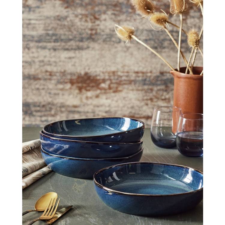 Habitat 4 Piece Reactive Stoneware Pasta Bowls - Navy 0