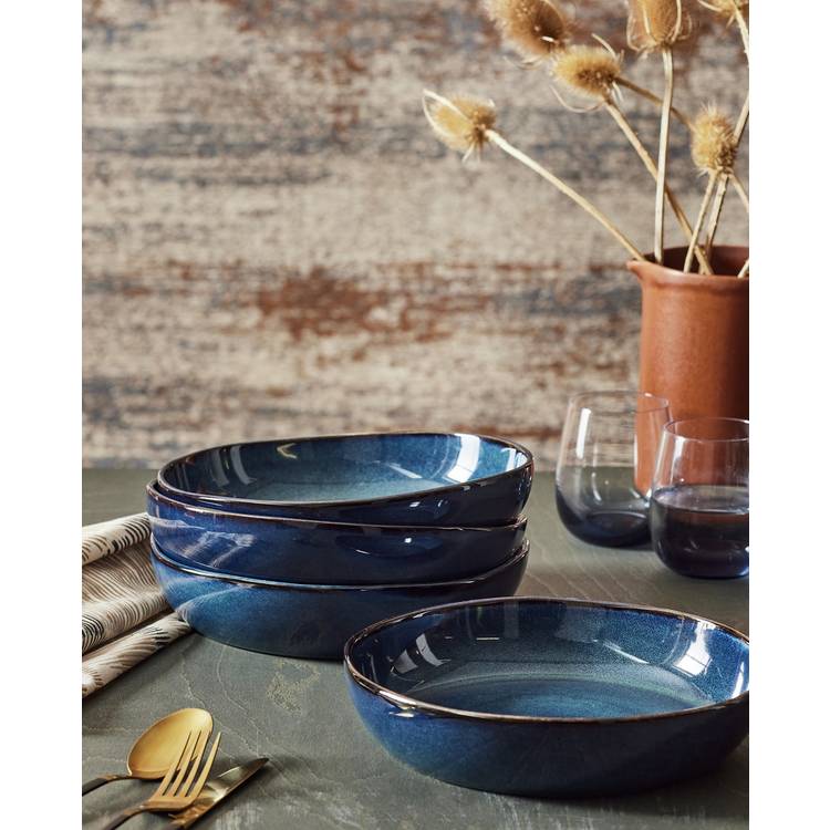 Buy Habitat 4 Piece Reactive Stoneware Pasta Bowls - Navy | Serving ...