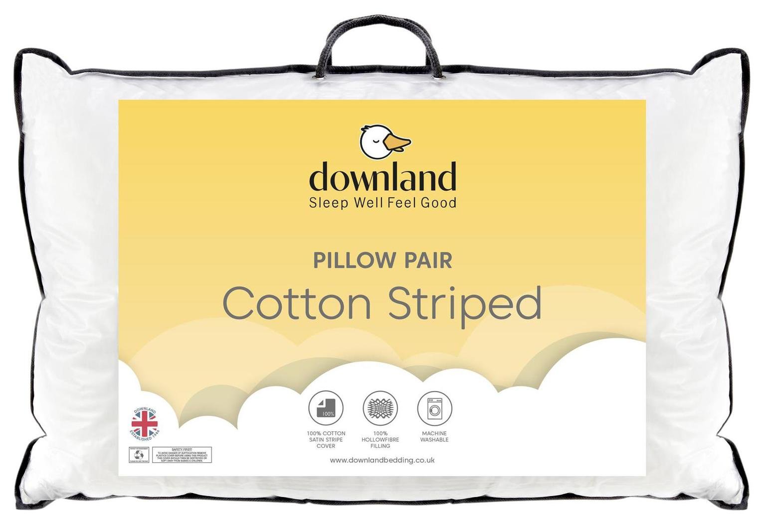 Downland Non Allergic Cotton Striped Firm Pillow - 2 Pack