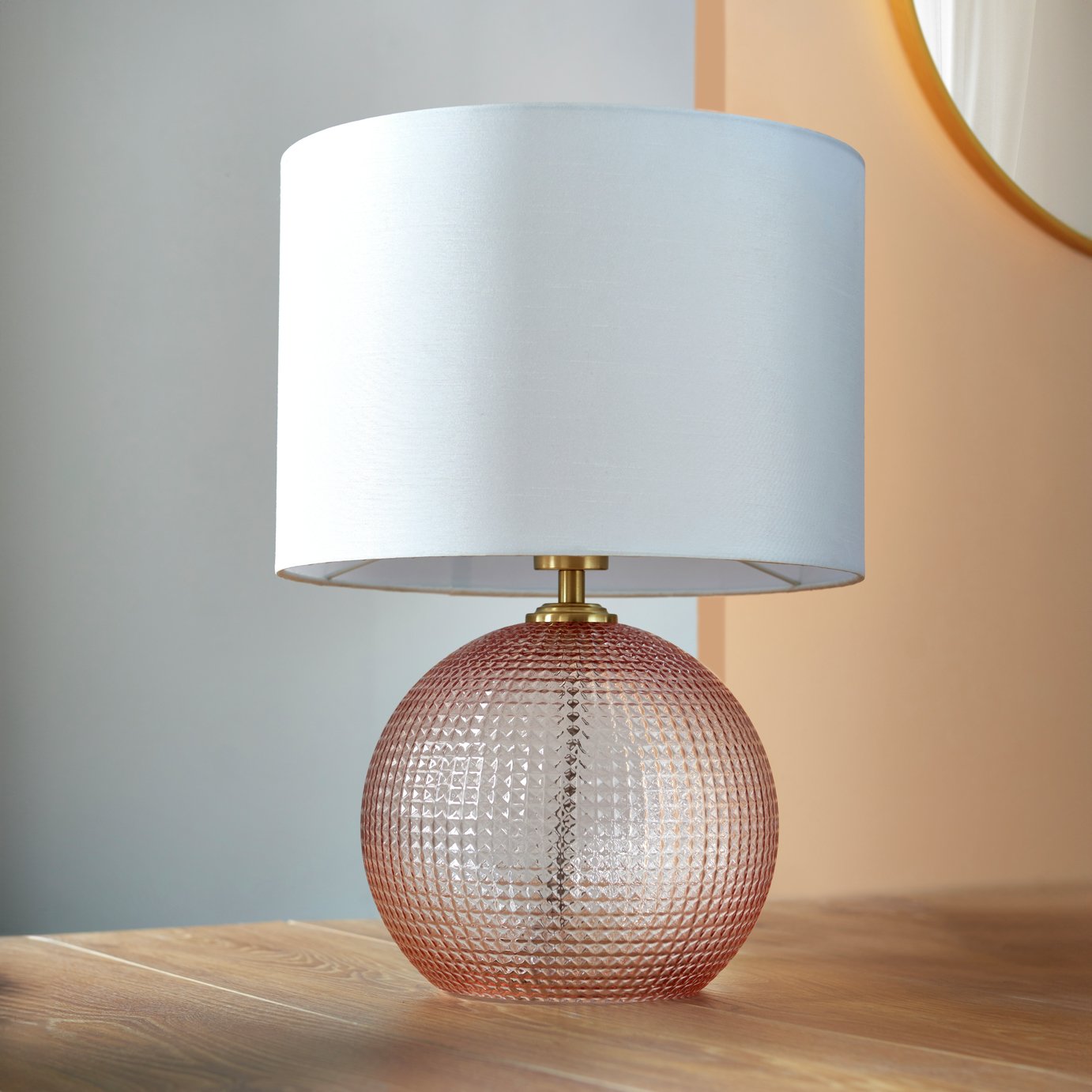 Shore Light Marta 49cm Textured Glass Table Lamp- Pink&Ivory