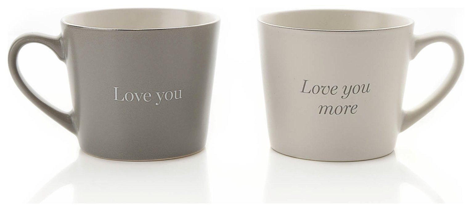 Amore Set of 2 Love Mugs - Grey & White