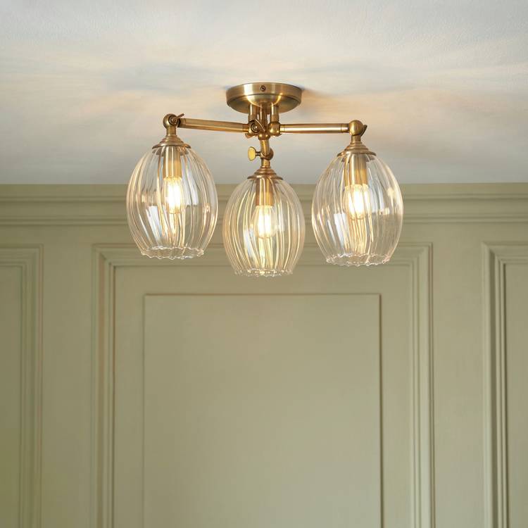 Shore Light Quill Glass Flush Ceiling Light - Antique Brass 0