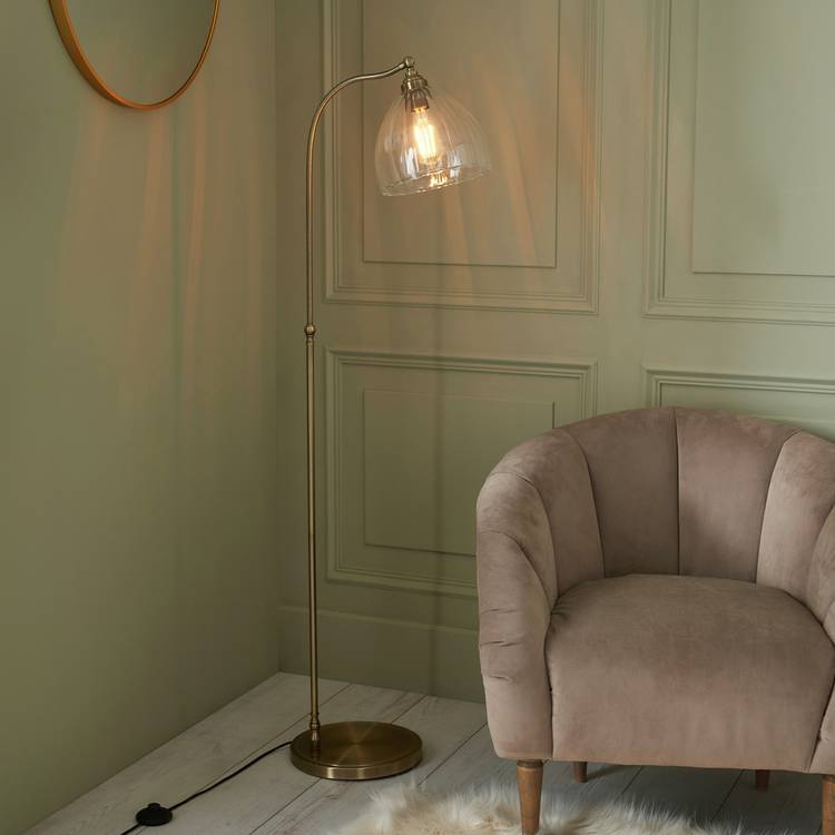 Shore Light Quill Glass Arc Floor Lamp - Antique Brass 0