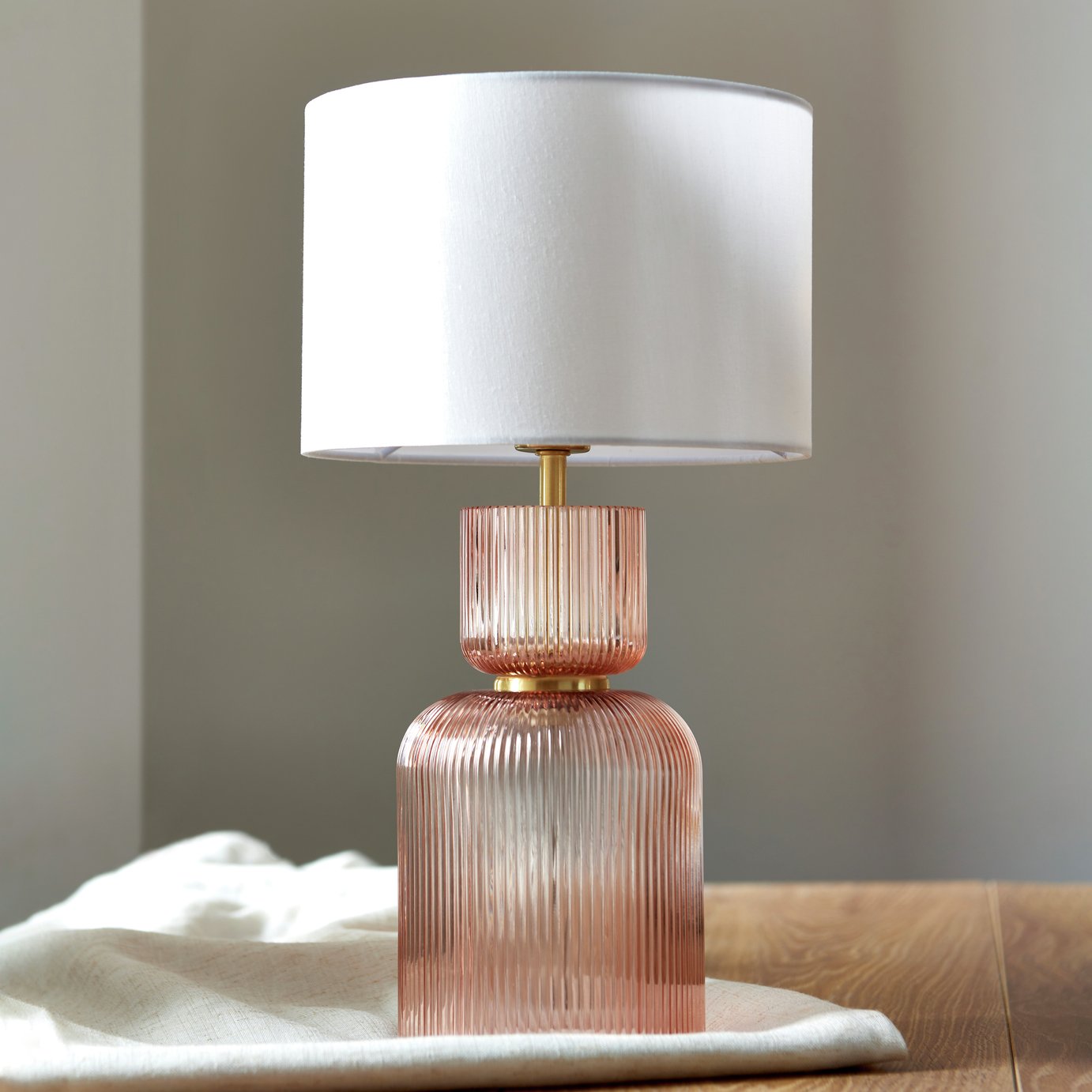 Shore Light Rika 40cm Ribbed Glass Table Lamp - Pink & Ivory