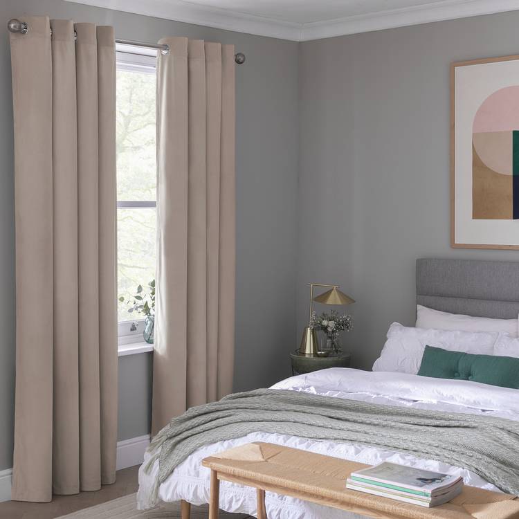 Habitat Plain Matt Velvet Eyelet Curtains - Champagne 0