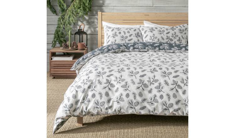 Habitat Pinecone Printed White & Grey Bedding Set - Single