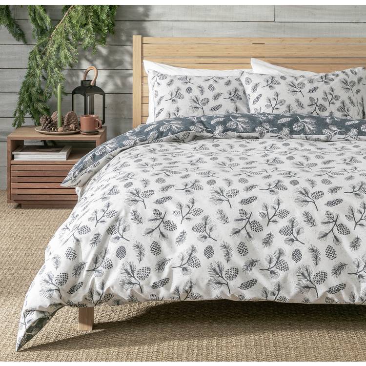 Habitat Pinecone Printed White & Grey Bedding Set - Single 0