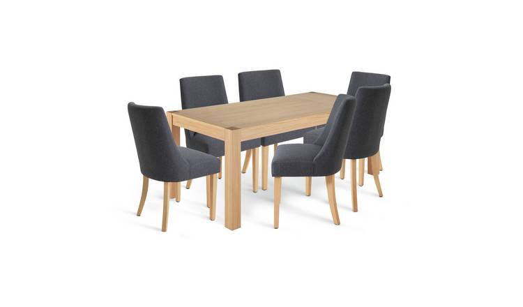 Habitat Alston Wood Dining Table & 6 Alec Charcoal Chairs
