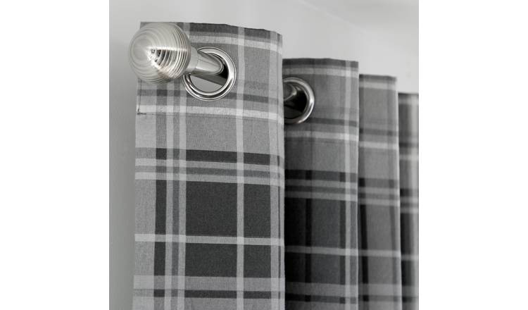 Habitat Traditional Check Fully Lined Eyelet Curtain - Grey