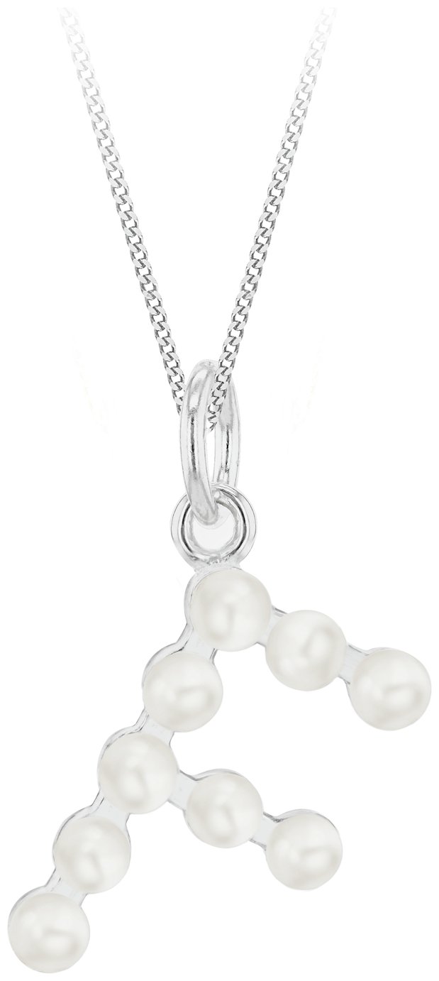Revere Sterling Silver F Initial Freshwater Pearl Pendant 