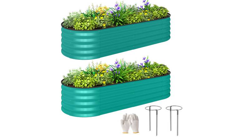 Outsunny Set of 2 Medium Raised Beds for Garden Outdoor - Green