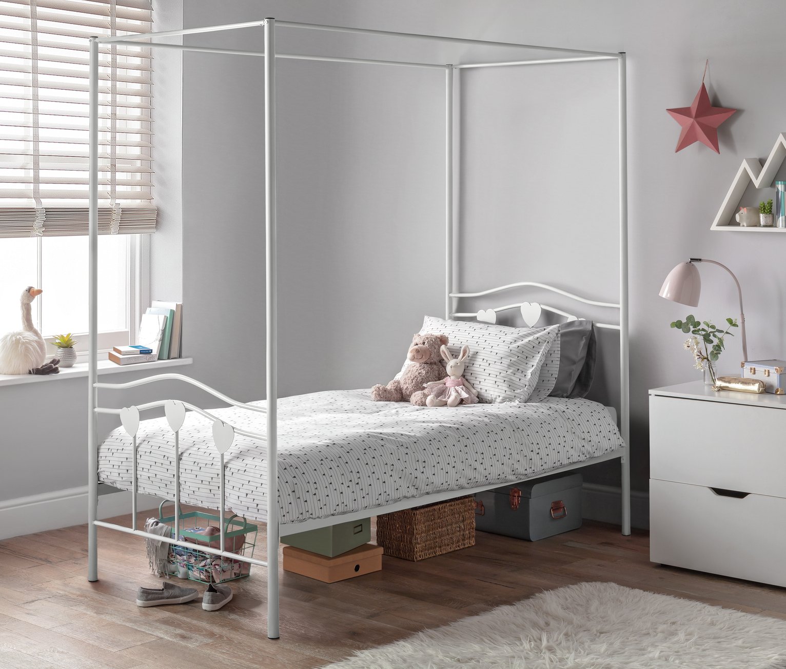 Argos Home Hearts Single 4 Poster Metal Bed Frame - White