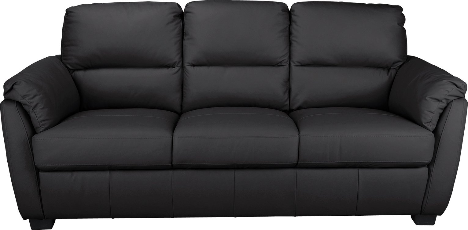 Argos Home Trieste 3 Seater Leather Sofa - Black