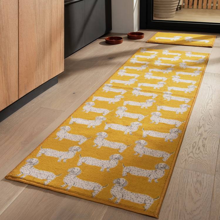 Habitat Dog Print Yellow Cut Pile Runner & Mat Set -180x57cm 0
