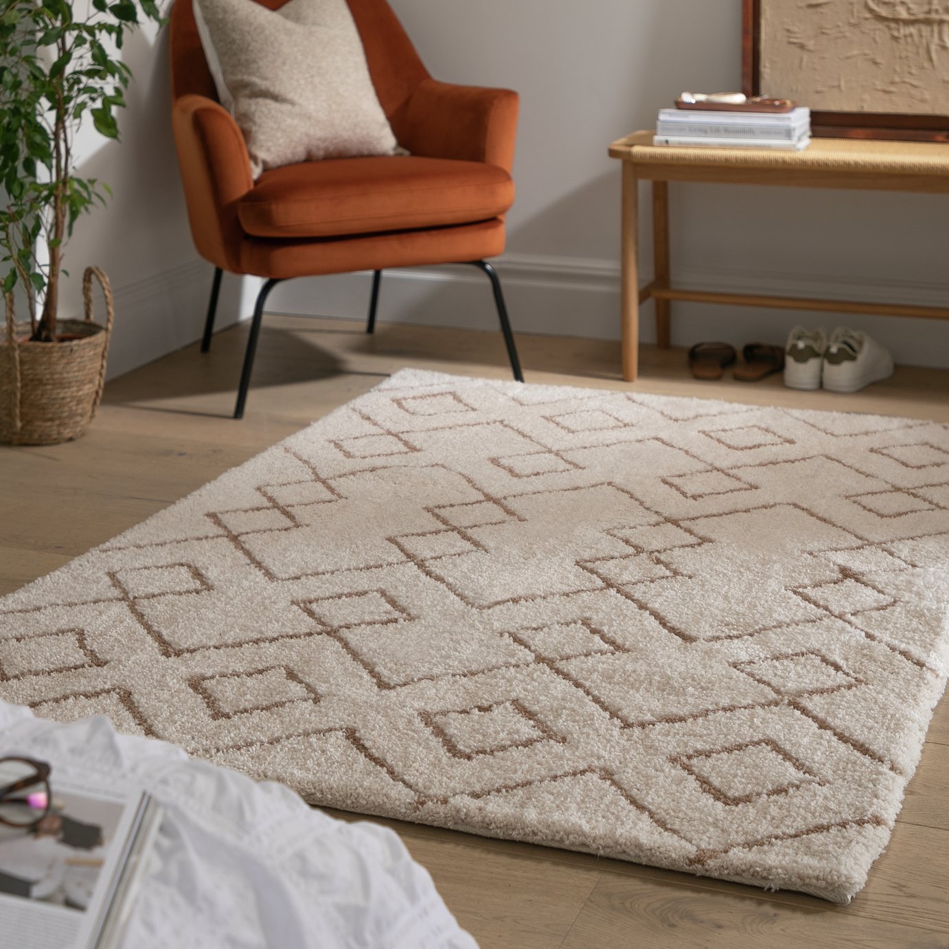 Habitat Diamond Tufted Rug - Natural - 120x170cm