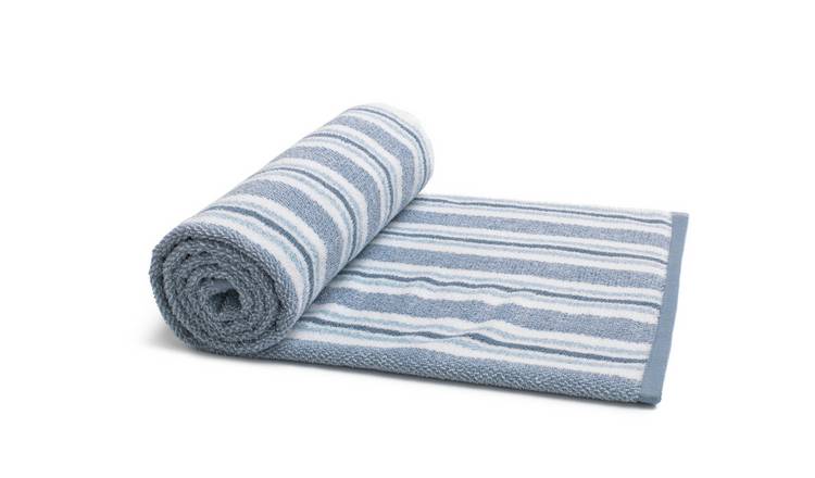 Lacoste Luxury Soft Cotton Hand and Bath Large Towel Set Blue Stripe