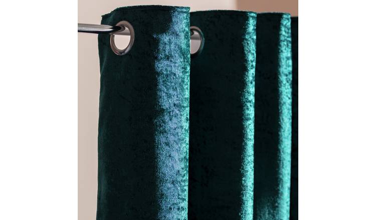 Argos Home Crushed Velvet Lined Eyelet Curtains - Emerald