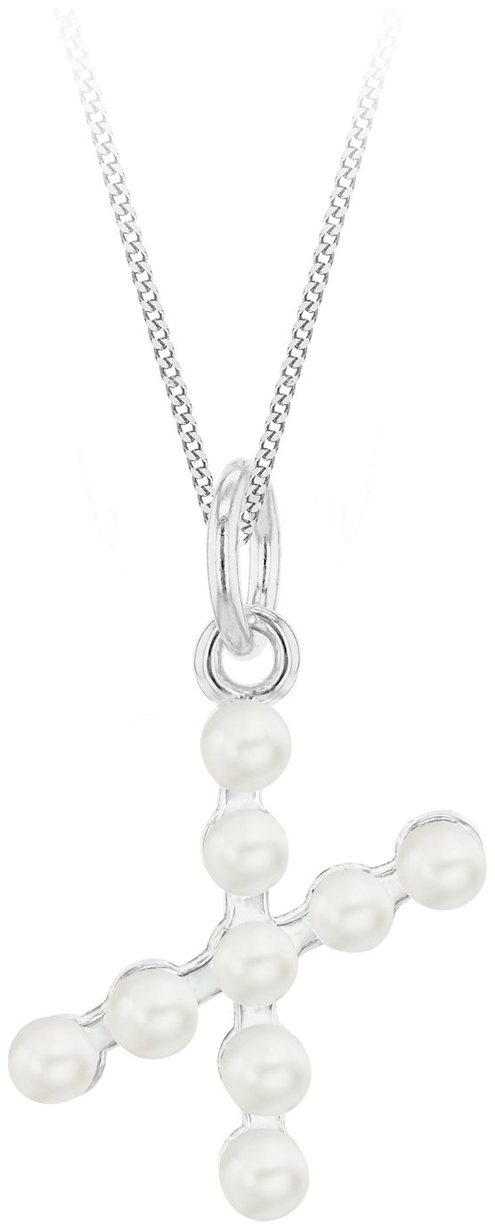 Revere Sterling Silver X Initial Freshwater Pearl Pendant 