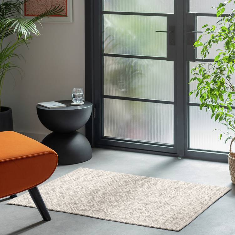Argos Home Geometric Ivory Cotton Flatweave Rug - 110x80cm 0