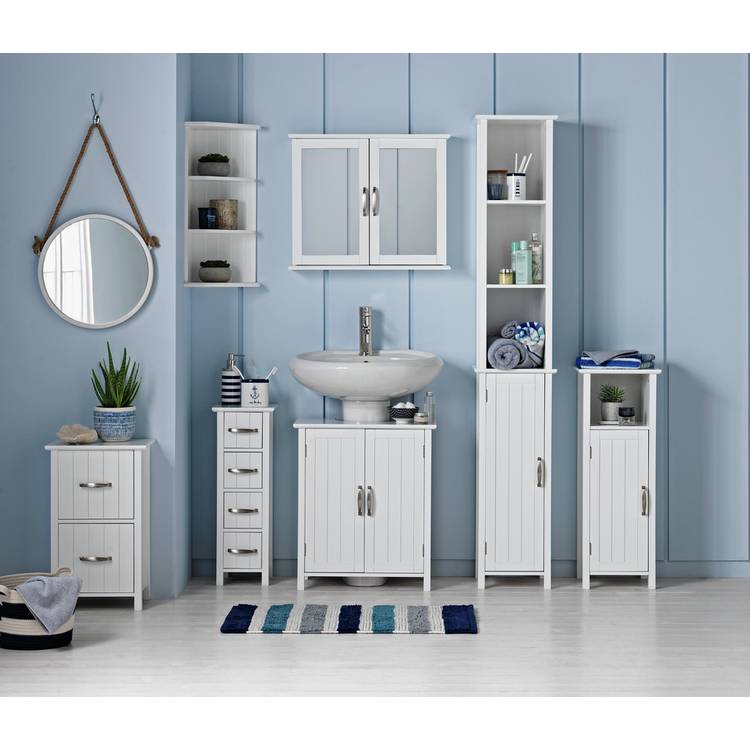 Argos Home Tongue & Groove 2 Door Mirrored Cabinet - White 0