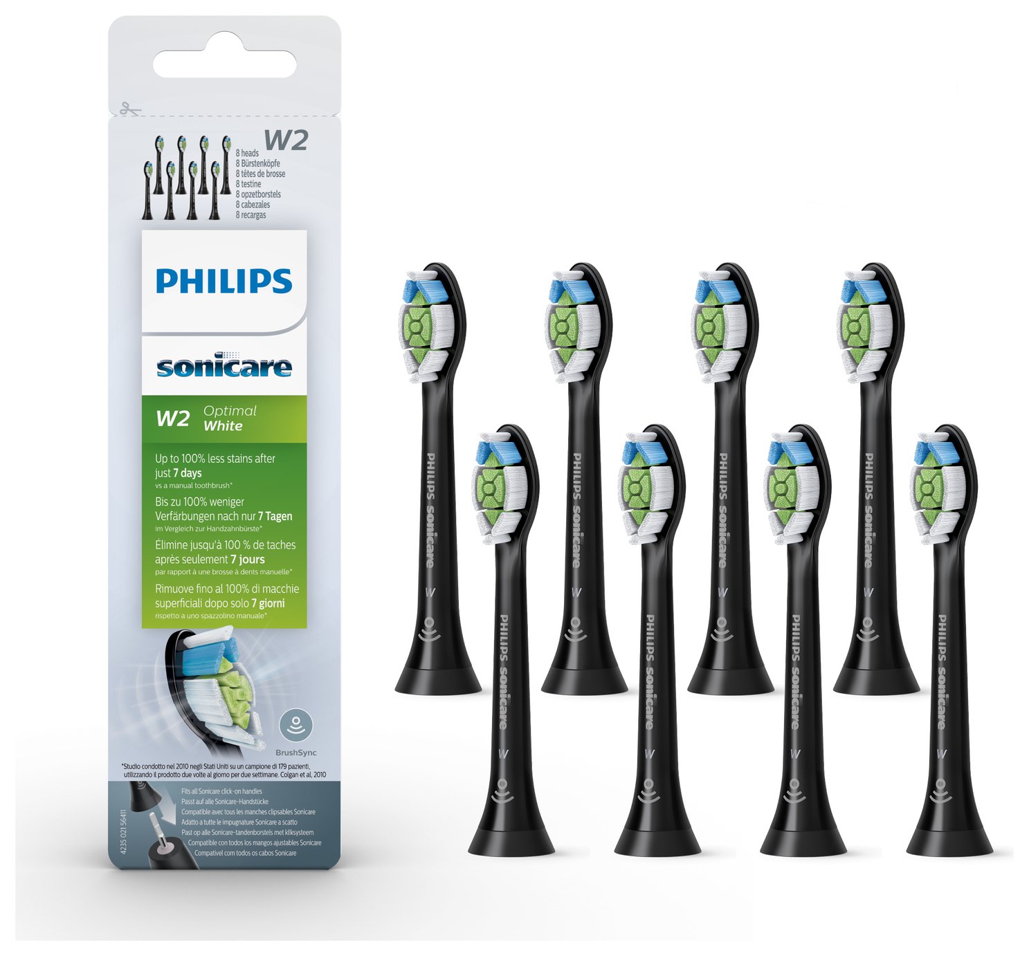 Philips Sonicare W2 Optimal White Brush Head - Black 8 Pack