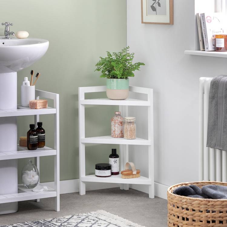 Argos Home 3 Tier Bathroom Corner Shelf Unit - White 0