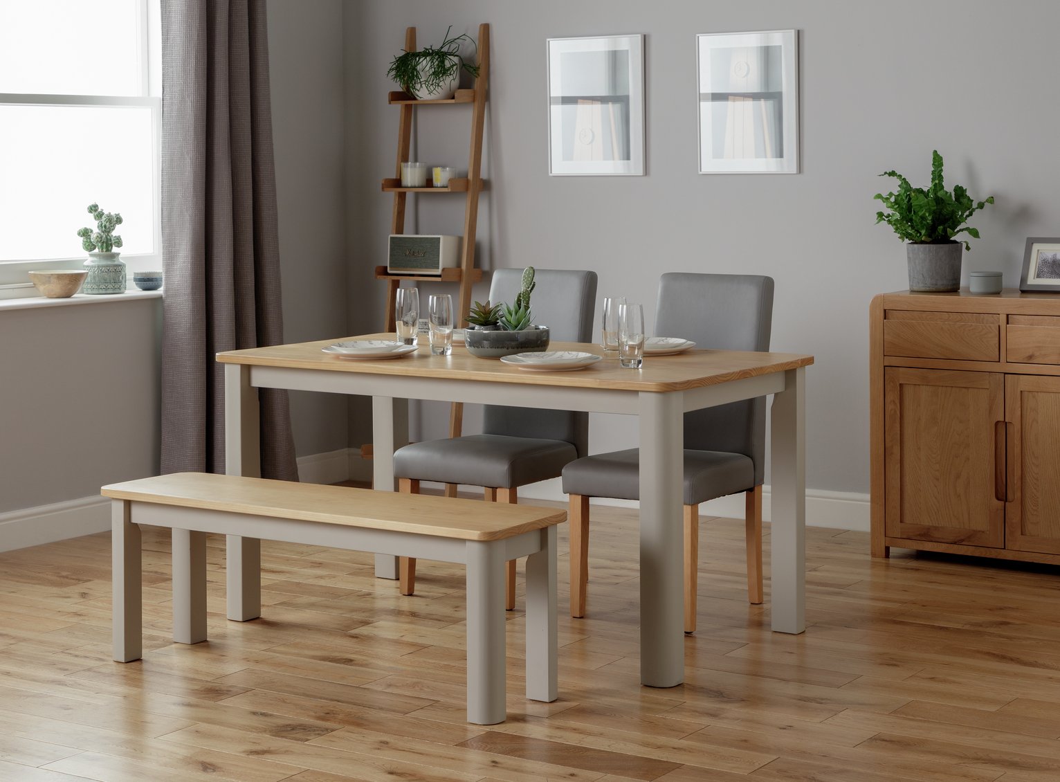 Argos Home Bournemouth Wood Table, 2 Grey Chairs & Bench Review